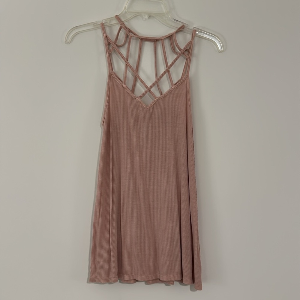American Eagle Soft And Sexy Ribbed Caged Strappy Tank Top NWT Mauve Dusty Pink